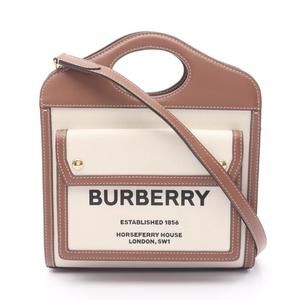 Burberry Horseferry handbag, leather and canvas, women's, brown/ivory